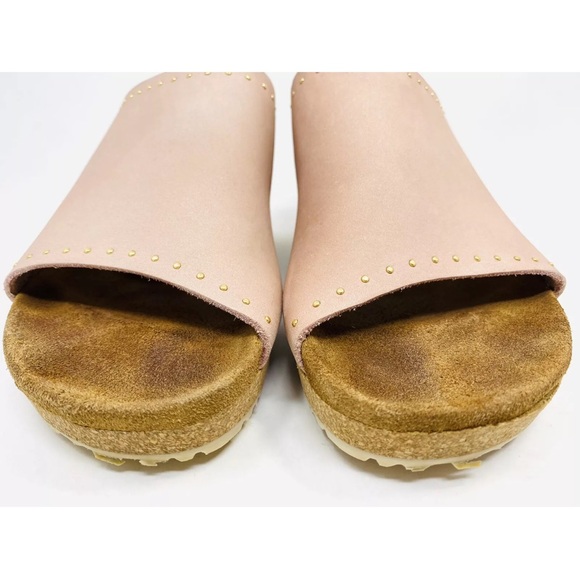 PAPILLIO By BIRKENSTOCK NAMICA SZ 39/8 RIVETS WEDGE HEEL MULE SANDAL PALE PINK - Picture 4 of 7